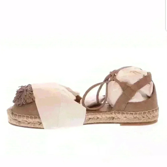 NIB Aquazzura Sunshine Pom-Pom Latte Suede Espadri - Picture 3 of 8